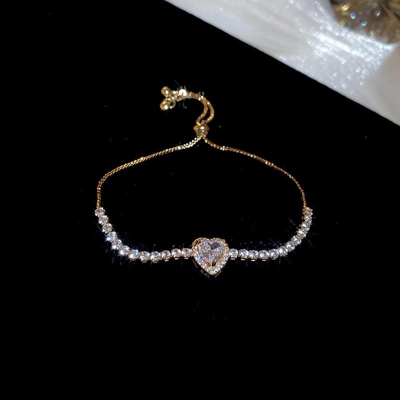 Peach Heart Love Bracelet Women's Fashion Temperament Zircon Bracelet Light Luxury Link Chain Bracelets Wristband Jewelry K-