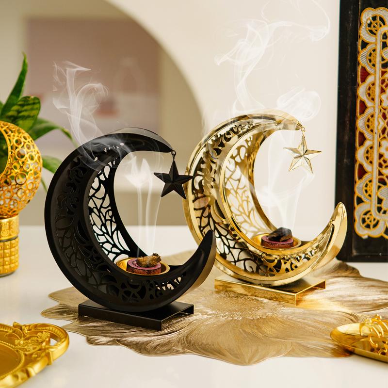 Moon-Shaped Metal Incense Burner Handheld Home Living Room Desktop Decor Ornament Stylish Aromatherapy Burner