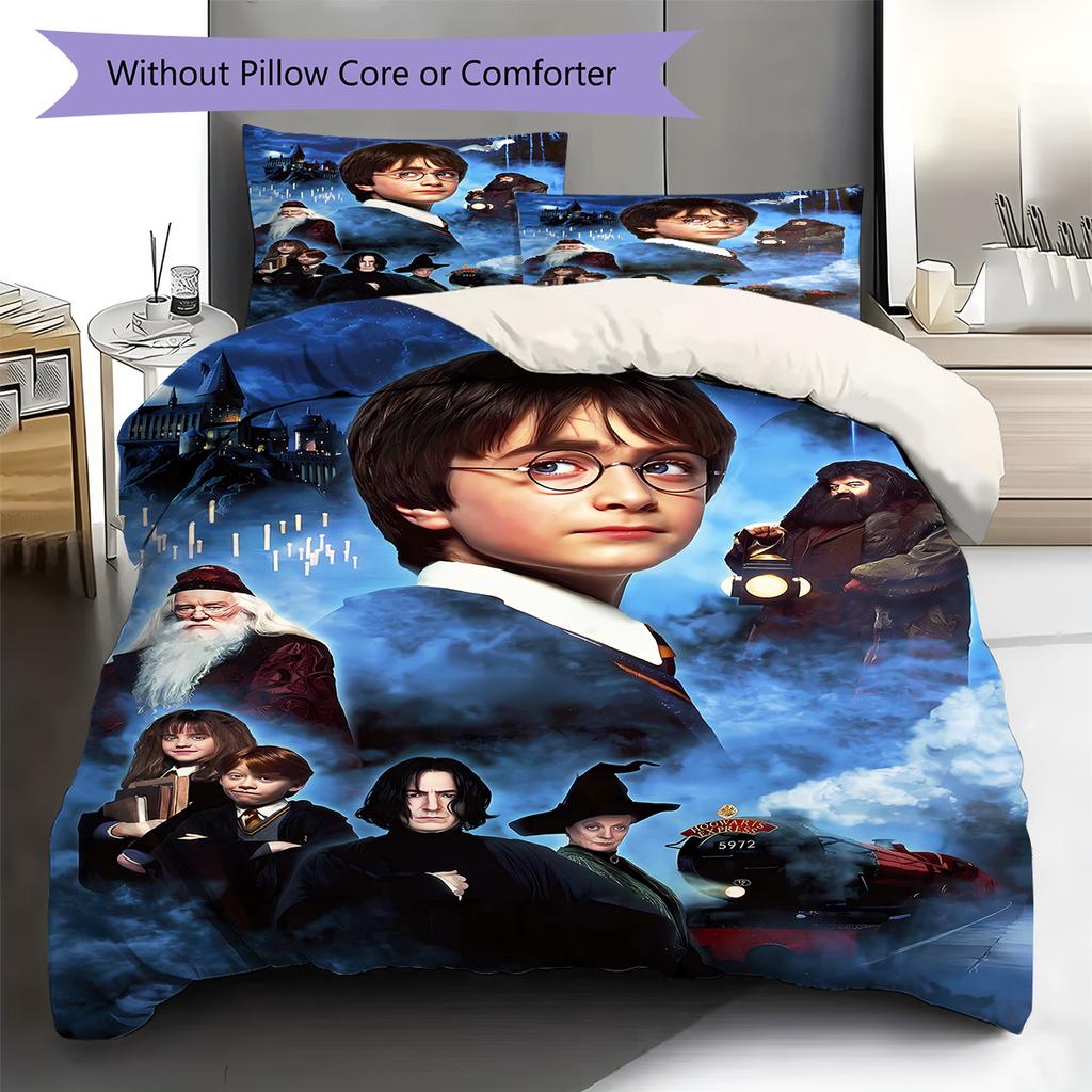 Magic School Story Pattern Bedding Quilt Set Quilt Cover Pillowcase Home Decoration Gift (1 * duvet cover + 2 * pillowcase, without core)