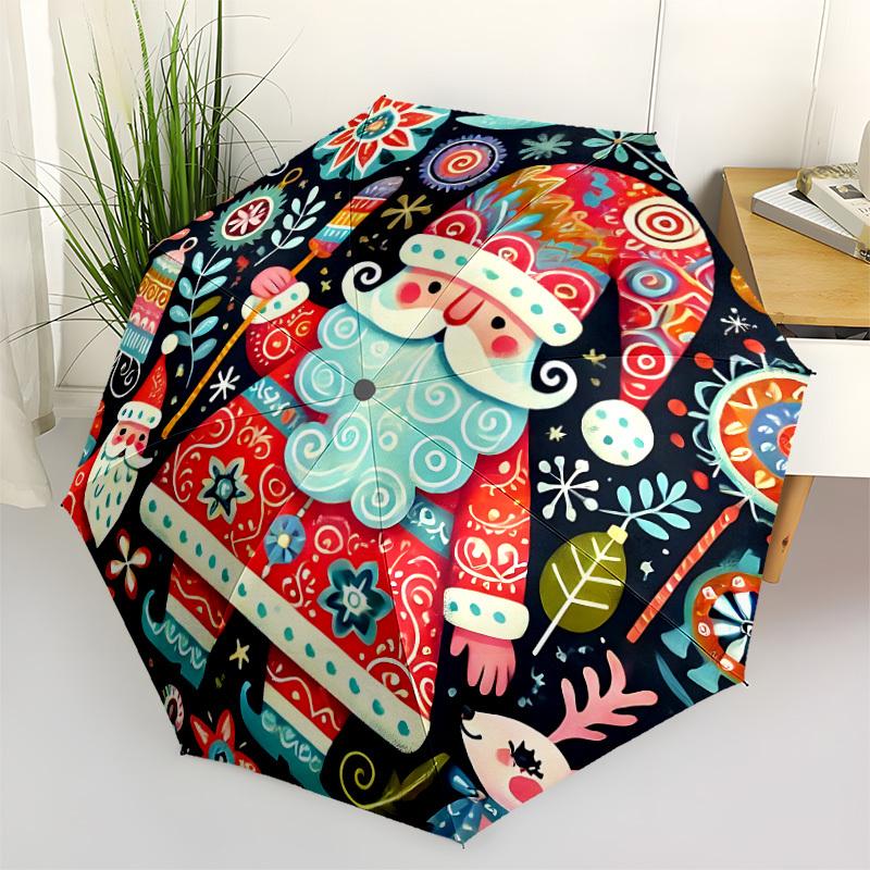 1pc Christmas Festive Automatic Folding Umbrella - 8-Rib Compact Travel Umbrella Durable & Portable for Outdoor Use, Perfect Gift028