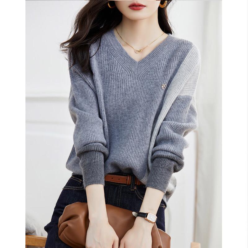 Demana Women's Colorblock V-Neck Knit Sweater