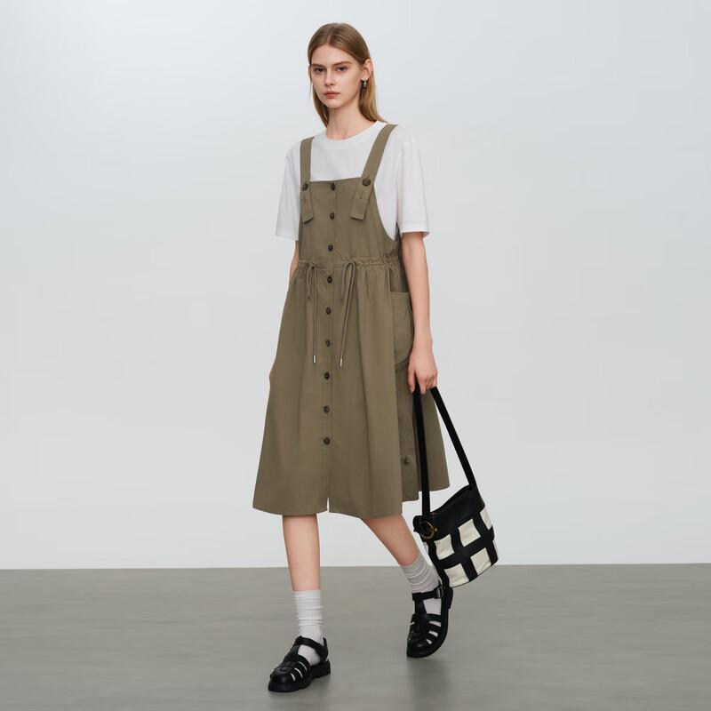 Elva' Island Women's A-Line Cinch Waist Suspender Midi Dress