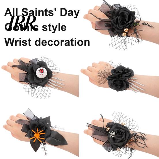 Realistic Floral Wrist Corsage Gothic Flower for Halloween Party, Black Wedding Corsage, Romantic Party Accessory Day of The Dead Prom, Bride, Groom,