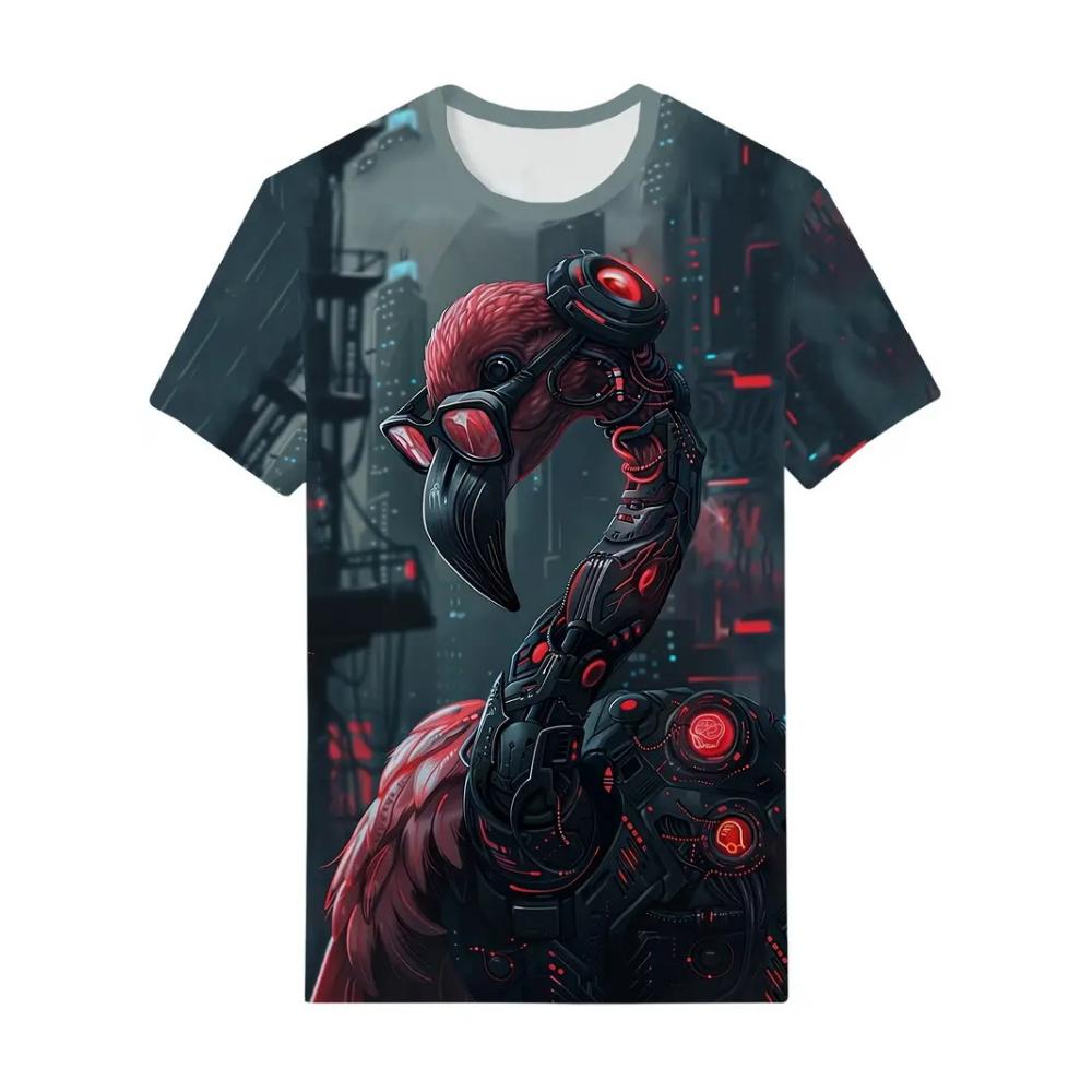 Fashion Flamingo 3D Print Men Women T-Shirts New Summer Casual O-Neck Short Sleeve T Shirt Y2k Harajuku Oversized Kids Tees Tops