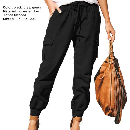 Pantaloni Cargo Monocolore Coulisse Donna Tasche Multiple Caviglia Legata per il Lavoro