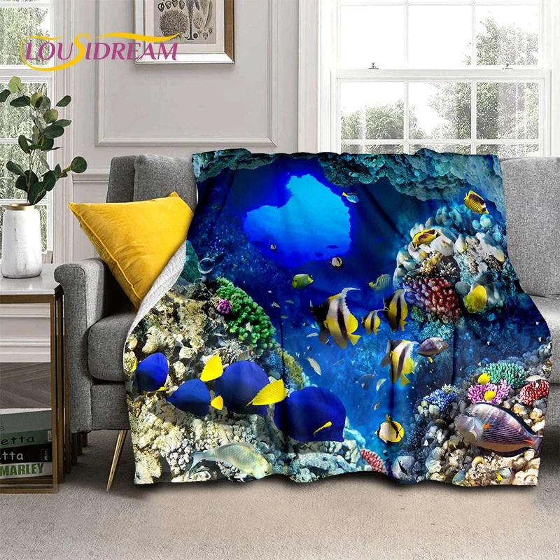 3D Illusion Underwater World Seabed Shark Dolphin Soft Flannel Blankets,Throw Blanket Comfortable Blanket for Beds Home Bedroom