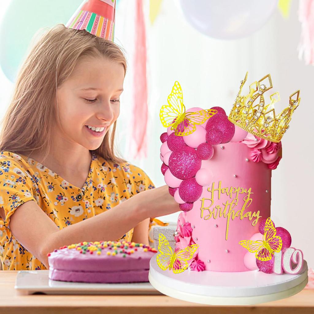 Kuličky Toppery na dort Všechno nejlepší k narozeninám Toppery na dort Korunka Tiára Motýlci Toppery na dort pro Narozeninovou Svatbu Miminko Oslava Dekorace