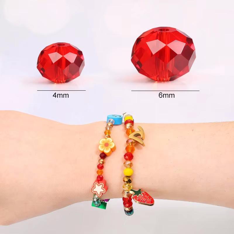 4mm/6mm Briolette Glass Beads Jewelry Making Faceted Rondelle Colorful Crystal Spacer Loose Beads for Bracelet Necklace DIY