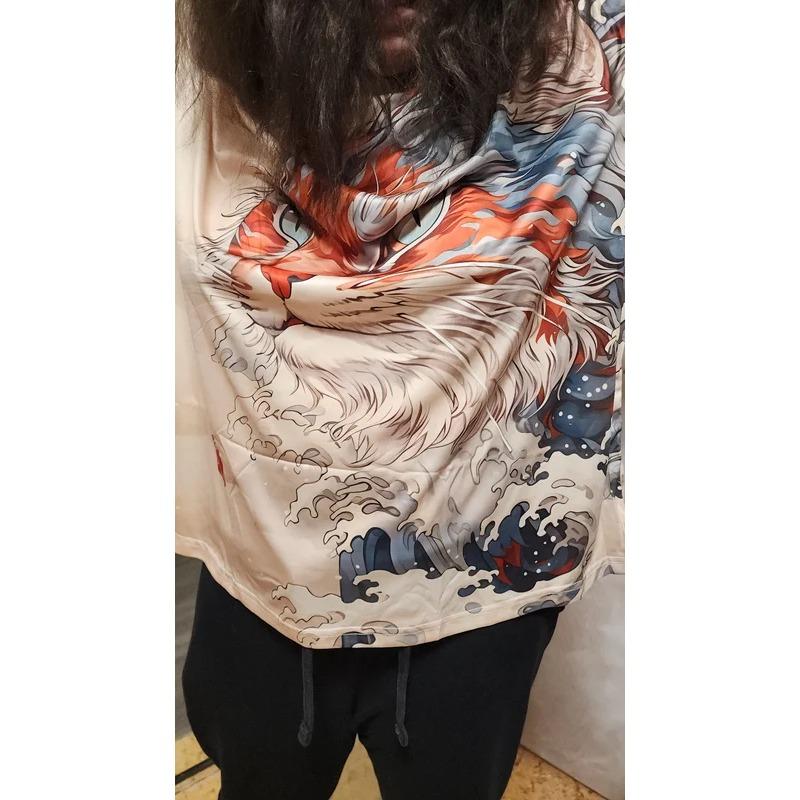 Women's Summer Casual Loose Plus Size 3D Cat Print Round Neck Short Sleeved T-shirt Top S- 6XL