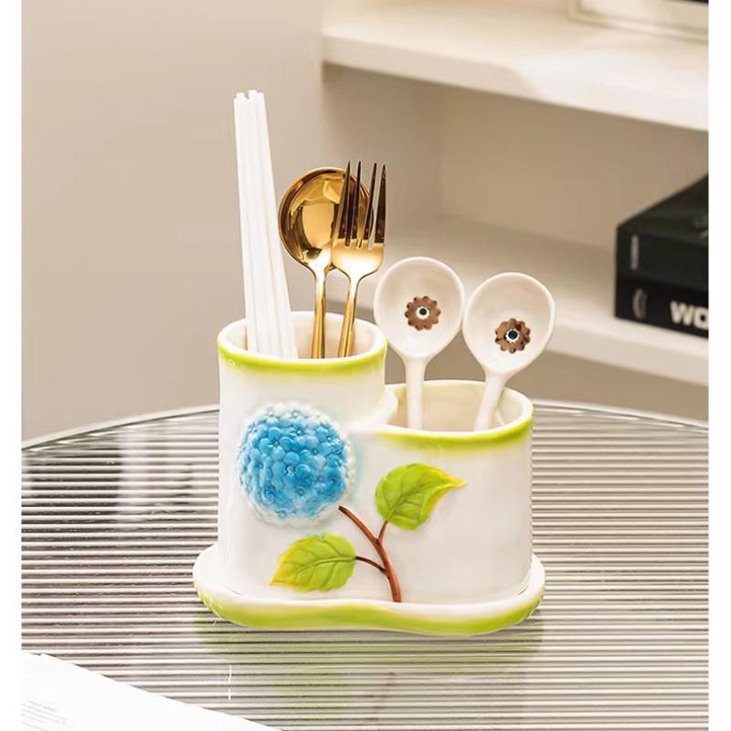 Ceramic Storage Rack Chopstick Holder Hydrangea-style Dish Storage Box Kitchen Utensils  Kitchen Organization Accessories