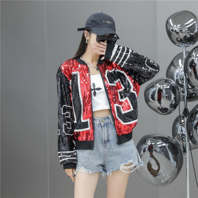 Sequined Women's Baseball Jacket - Spring & Autumn 2025, European Design, Versatile, Short, Niche Style