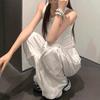 American vibe heavy industry design white tooling jeans women's autumn and winter high waist loose and thin wide leg floor pants