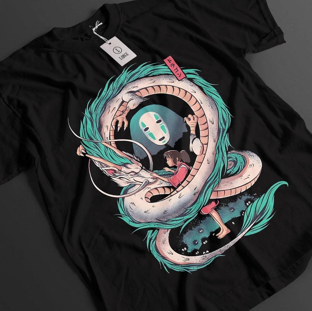 Anime Spirited Away No Face Haku Chihiro Black TShirt Gift For Otaku S