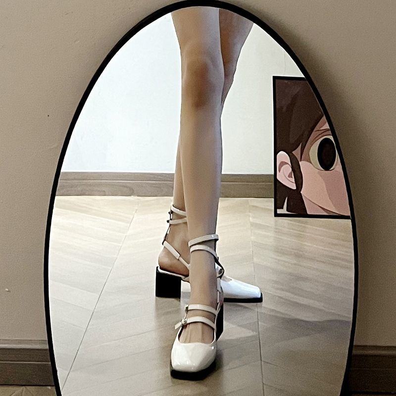 Fashion With Medium Heels Red Sandals for Women Buckles Summer 2024 Square White Ladies Shoes Footwear Daily Designer Chic and Elegant