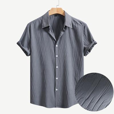 2025 Summer New Men's Short-sleeved Shirt Fashion Casual Loose Comfortable Solid Color Cardigan Lapel Beach Men's Short-sleeved Shirt