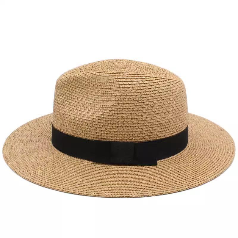 Summer sunscreen straw hat men's sunshade Panama top hat soft straw woven wide brim sun hat travel beach hat women