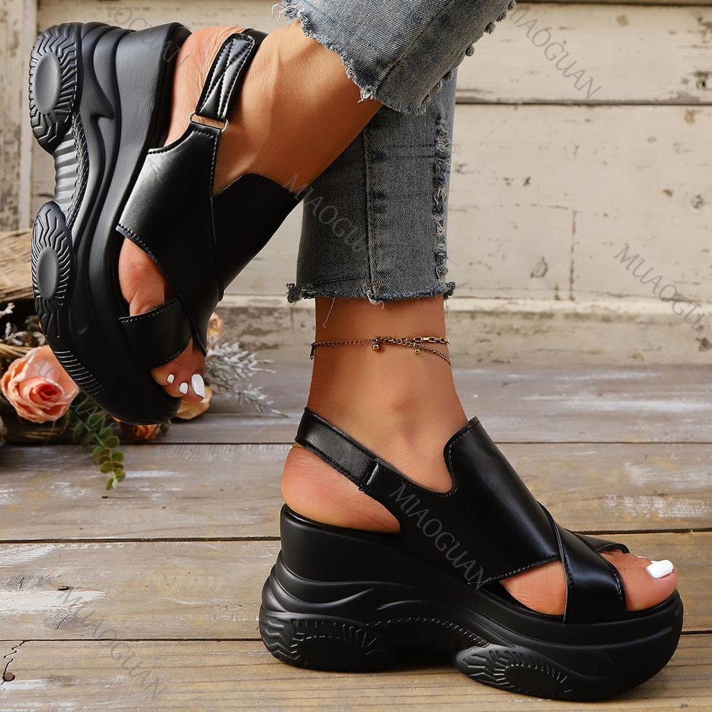 Fashion Summer New Large Size Thick Bottom Roman Sandals Wedges High Heels Hollow Out Shoes for Women Platform Black White Sandalias