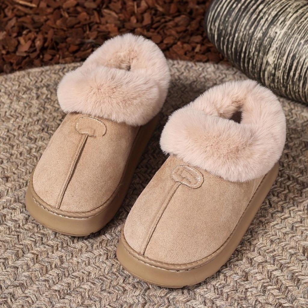New Home Cotton Slippers Warm and Thickened Couple Models Simple Autumn and Winter Indoor Half Pack and Home Furnishing