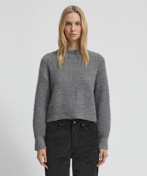 Lady Volume Alpaca Wool Blend Crewneck Sweater_Gray Gray/S
