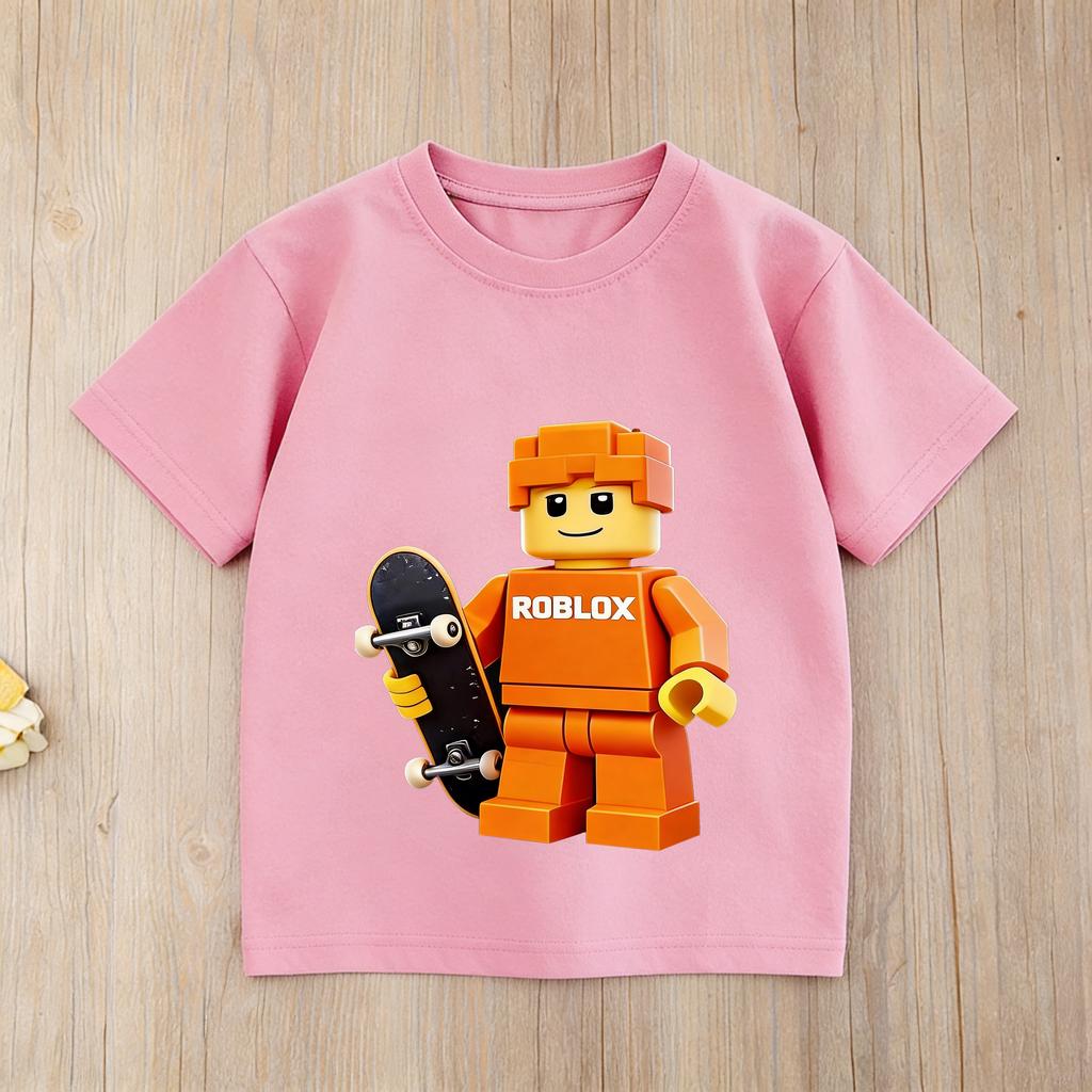 Kids Roblox Game TShirt Cartoon Skateboard Print Short Sleeve Cotton Tee Boys Girls Casual Summer Tops