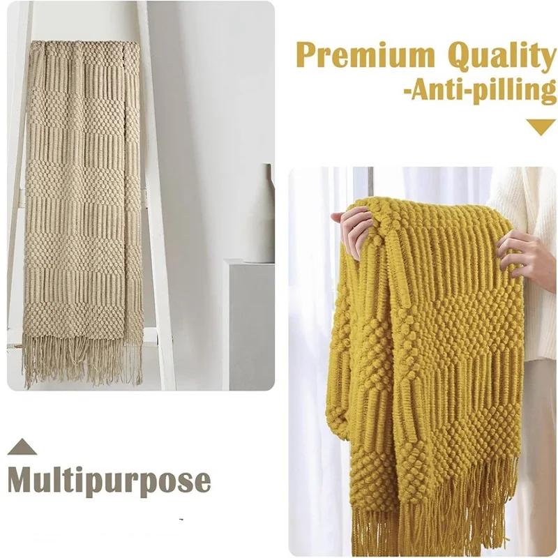 Oversized Gift Throw Knit Blankets with Tassels Textured Boho Summer Cozy Farmhouse Sofa Khaki Throw Blankets Manta Para Sofá