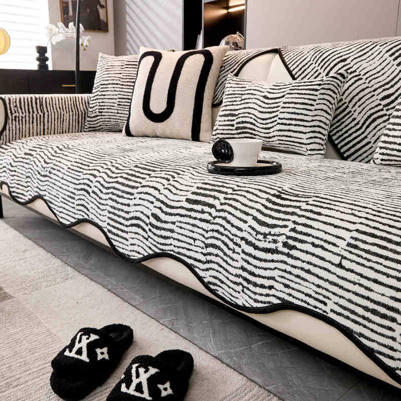 New Shu Cotton Lint Sofa Cushion Autumn And Winter  New Non-Slip Straight Row Leather Sofa Cover Cloth Towel Cross-Border