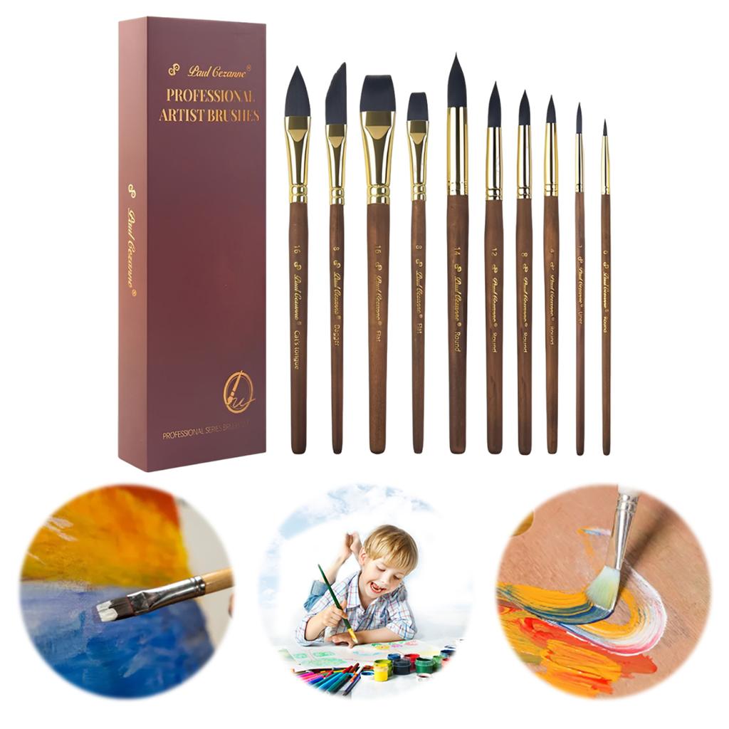 10Pcs Wash Art Brushes Reusable Watercolor Painting Brush Set Wooden Handle Artist Brush For Acrylic & Watercolor Drawing