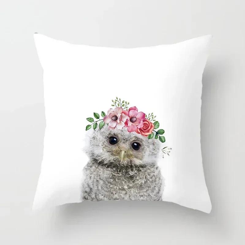 Cute Animals Print Decoration Cushion Cover For Wedding Throw Pillowcase Pink Flower Sofa Home Decor Party Pillowcover
