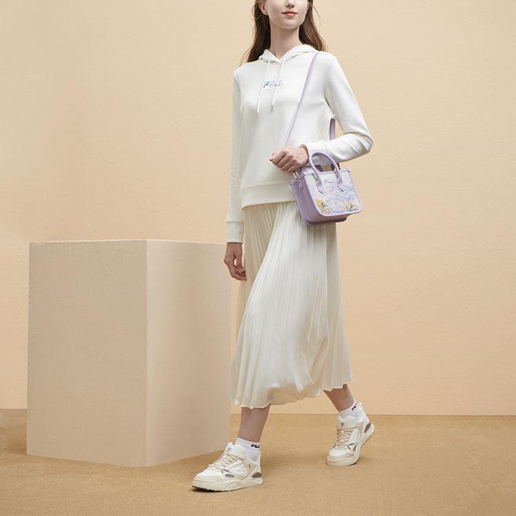 Fila Heritage Series Printed Letter Logo Hooded Sweatshirt Women Sweatshirt Ceramic-White F11W348202RIV