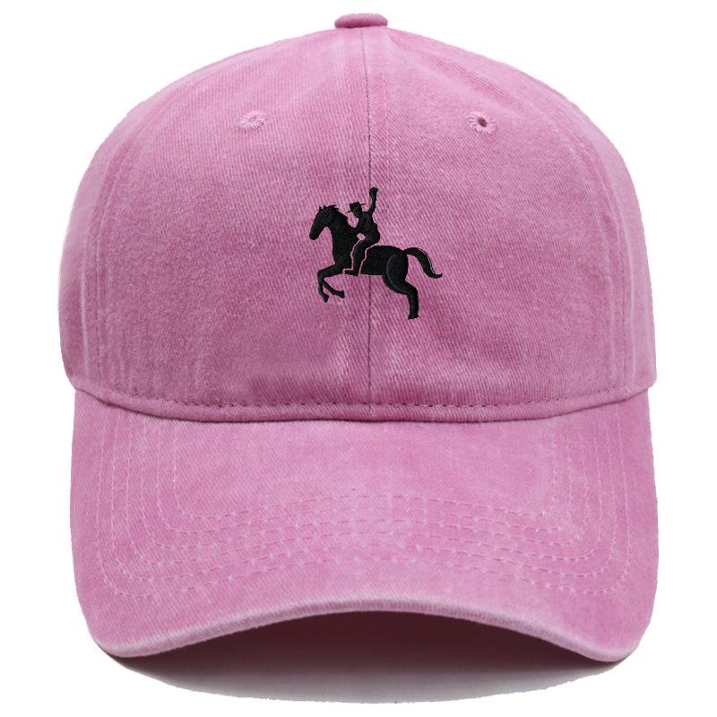 Men'S Washed Cotton Baseball Cap With Ride A Horse Embroidery Dad Hat Sport Golf Cap Sun Hat For Men Uv Blocking Bungee Hat