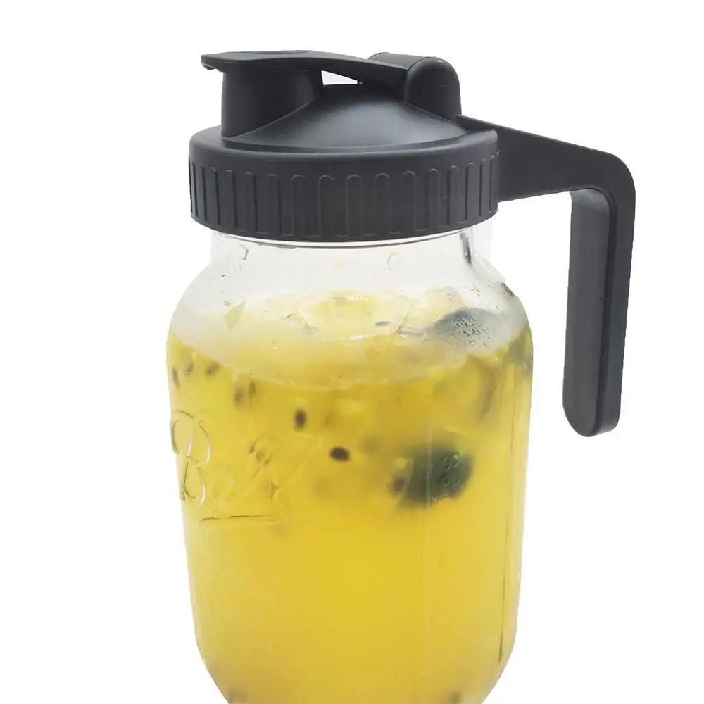 70mm/86mm Mason Jar Pour Spout Lid Leakproof with Handle Spout Lid Reusable Plastic Seal Bottle Cover for Wide Mouth Jar