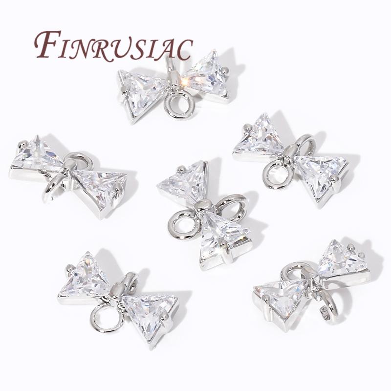 18K Gold Plated Shiny Cubic Zirconia Crystal Bowknot Charm Connectors For DIY Women's Earrings/Bracelets Jewelry Making Supplies