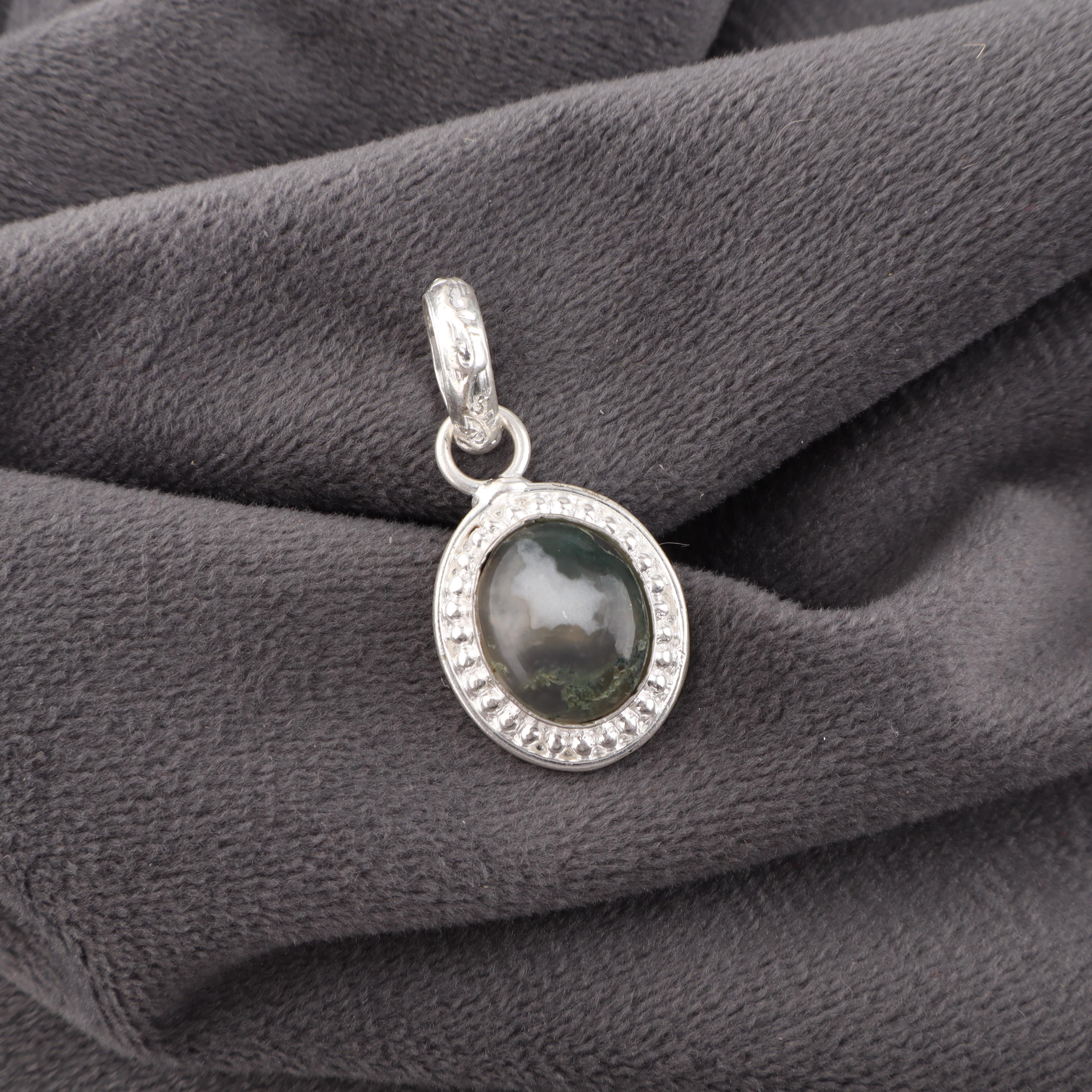 

Украшения из мохового агата, подвеска из стерлингового серебра 925 пробы, красивая серебряная подвеска ручной работы для подарка на День благодарения 1.20 Inches серый