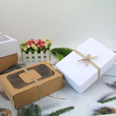 12Pcs Large Kraft Paper Box Cookie Candy Cake Gift Box Transparent Window Birthday Christmas Gift Packaging Bag Party Supplies