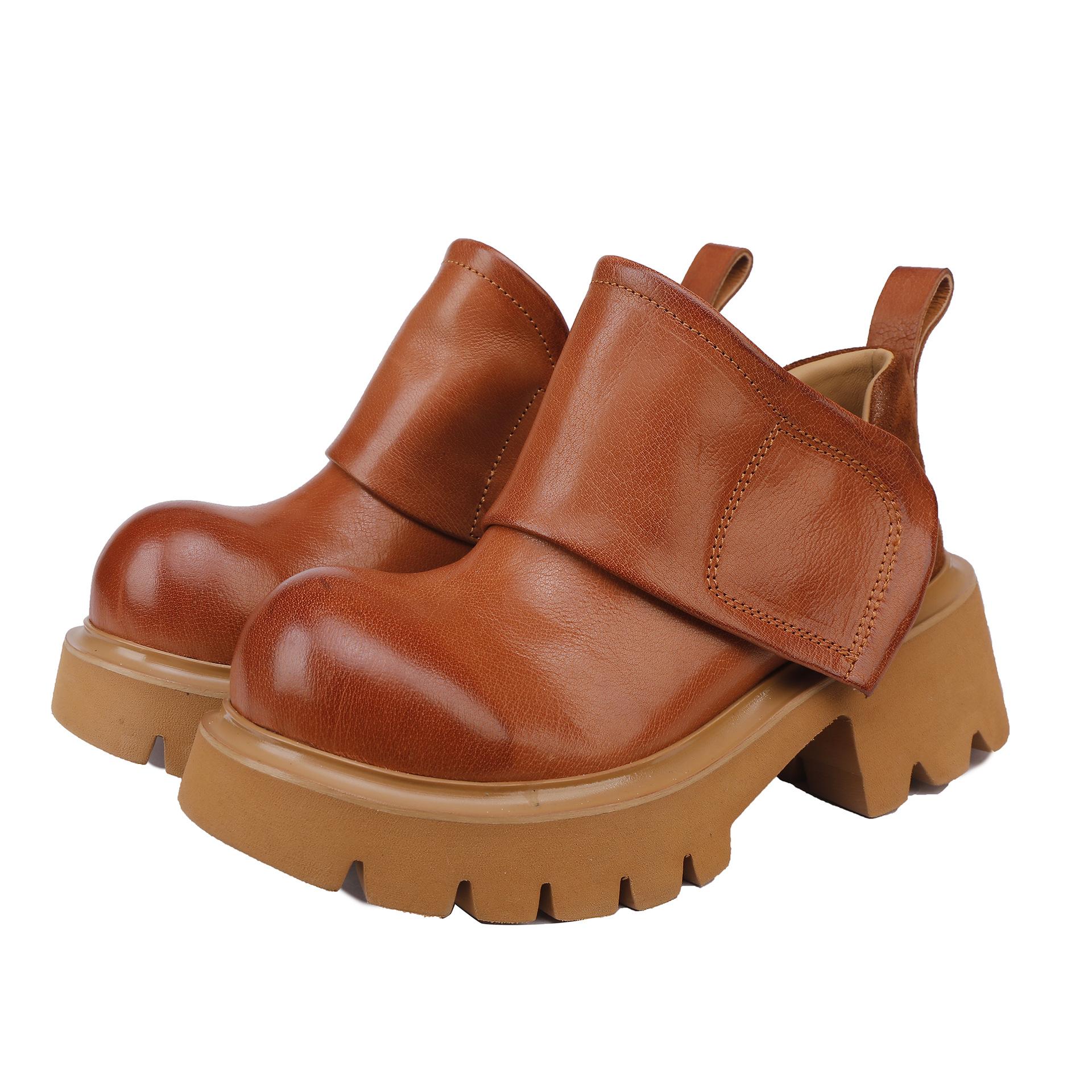 

Johnature Ботильоны из коровьей кожи с масляной восковой пропиткой в стиле ретро, в британском стиле, из кожи высокого класса, на толстом каблуке, женские 37 коричневый