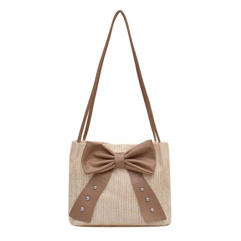 Trend largecapacity bow tote bag new fashion woven shoulder bag casual simple bag