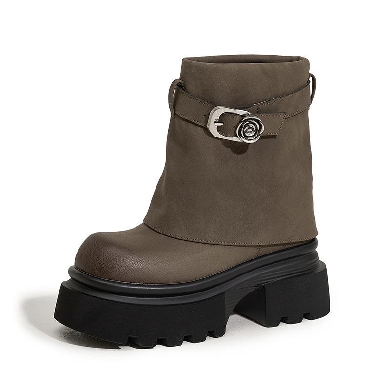 

Ботинки Мартин на толстой подошве женские 2025 новые осенне-зимние ботинки-трубы до середины голени с внутренней высотой, увеличивающей рост, ботинки-рукава, короткие ботинки на платформе, wo 39 хаки