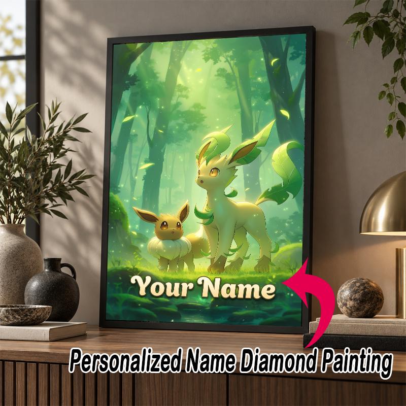 Personalized Leafeon Diamond Art Custom Name 5D Diamond Painting Full Drill DIY Craft