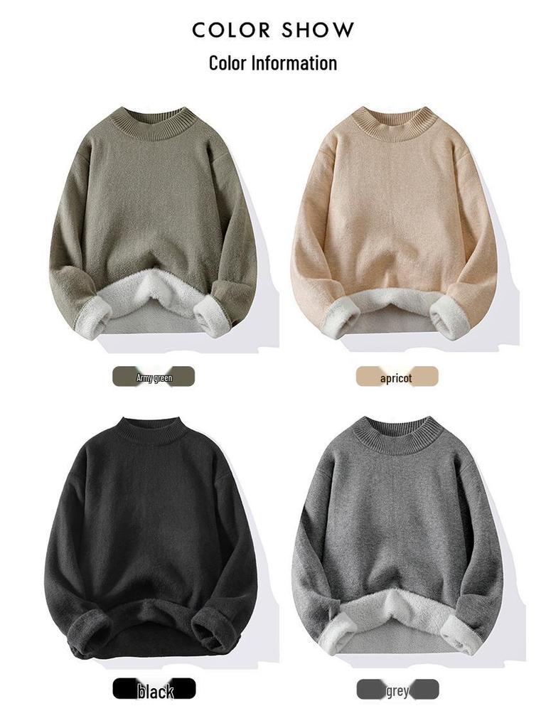 Men's Plush Half-High Collar Sweater, Fleece Knitwear, Thickened Warm Base Layer, Cross-Border Knit Sweater