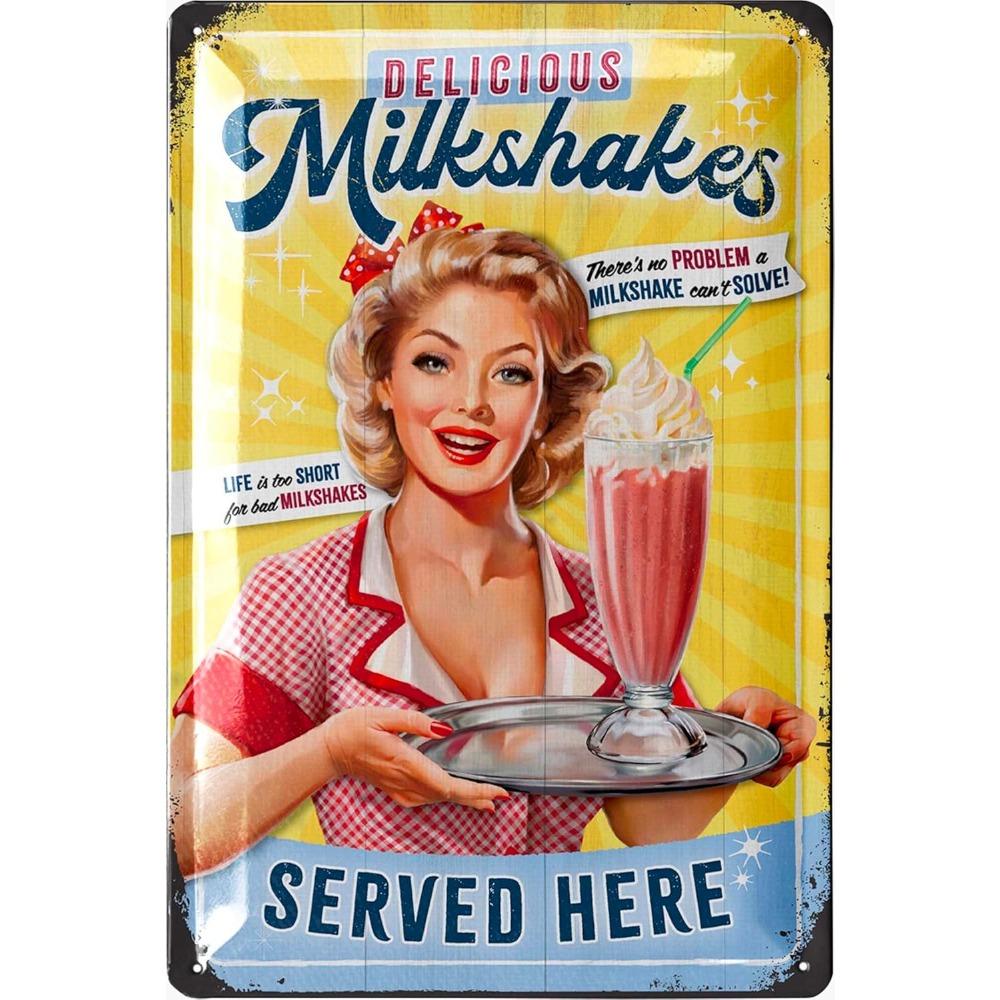 

LANOLU Retro Kitchen Milkshake Tin Sign - Vintage US Diner Metal Decor for Milkshake & Cupcake Lovers 20x30cm
