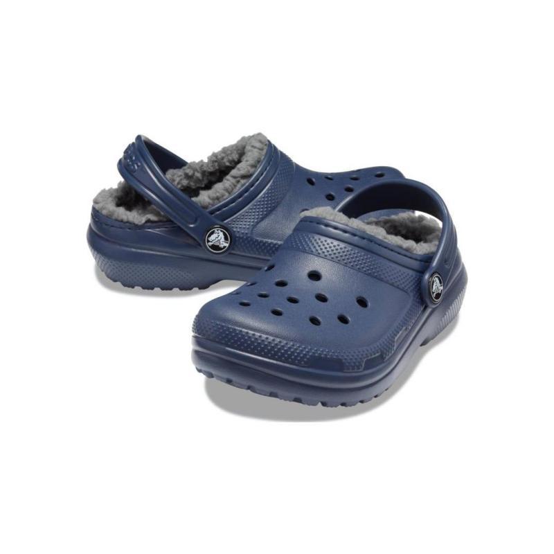 Children's Crocs Classic Lined Casual and Comfortable Warm Children's Hole Shoes Dark Blue Charcoal Grey