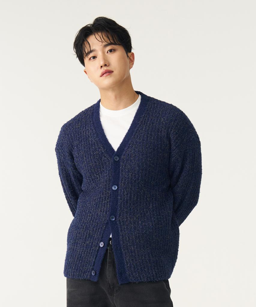 Double Eight Hairy Knit Cardigan (Navy)