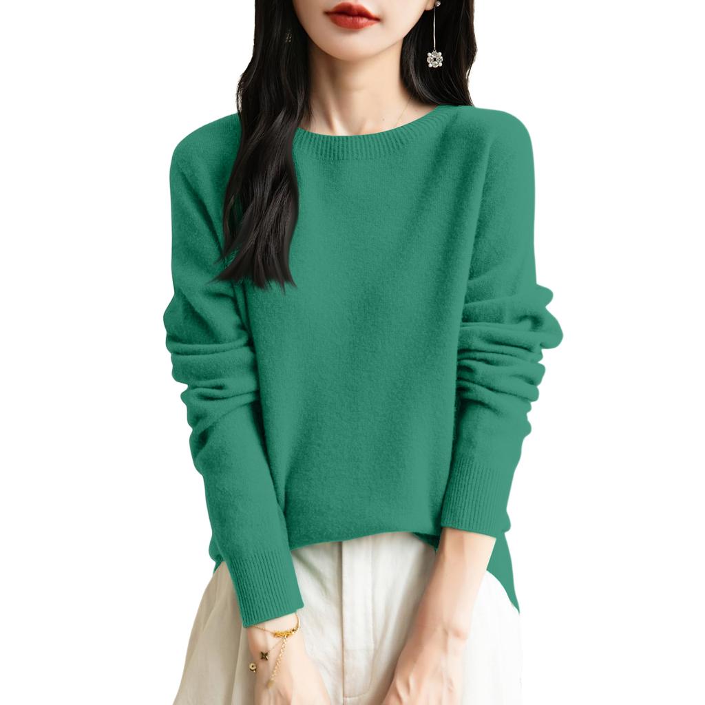 Women's Fashion Knit Round Neck Pullover Base Layer Sweater Color Long Sleeve Top