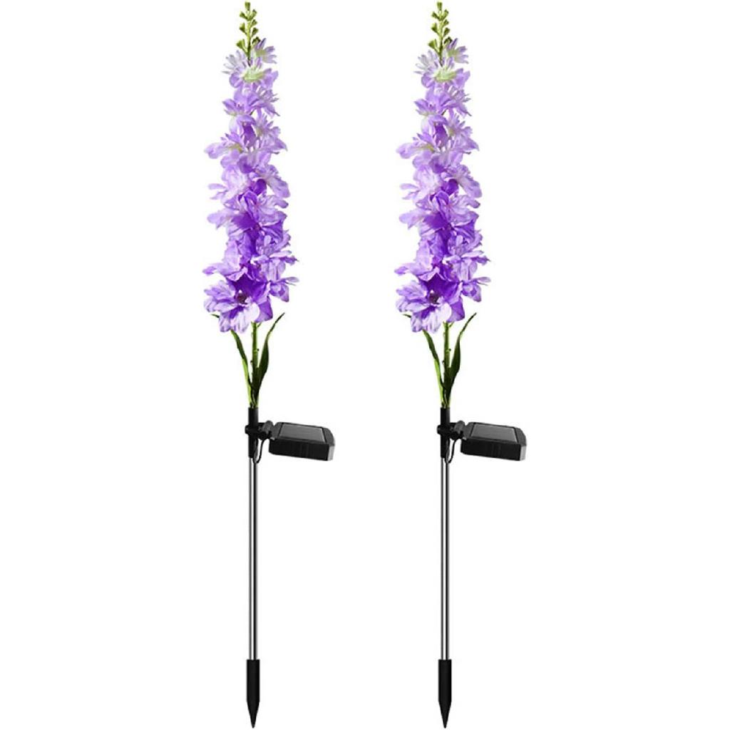 2 Pack 29.5 Inch Solar Hyacinth Flower Lights Outdoor Decorative, Purple Silk Hyacinth Flower Lights for Garden Decor