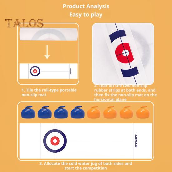 Kids Curling Board Game with Foldable Mat 8/16 Pucks Toddlers Educational Floating Stone Game 2 Players Family Interactive Hockey Toy