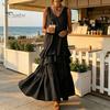 Übergröße Sommerkleid Damen Ärmellos Lang Tankkleid, V-Ausschnitt Mehrlagig Lockerer Sitz Freizeit Rüschen Maxikleid Fließend Strand Sonnenkleid Atmungsaktiv