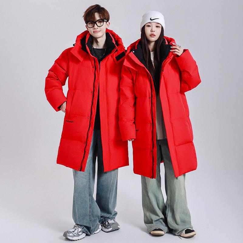 Neue Arbeitskleidung Weißes Gänsedaunen Samt Paar Lang Extreme Kälte Serie Daunenjacke für Herren und Damen Winter Verdickt Winterjacke