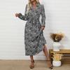 Abiti casual da donna primavera autunno, a blocchi di colore, a maniche lunghe, con scollo a V e vita alta