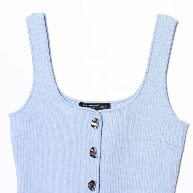 Kaslead New Arrival Women's Clothing Fashion Style Fashion Plain Stitch Tight Chest Round Neck Shoulder Strap Tops 5536038