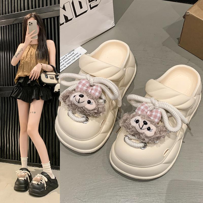 

Cute hole shoes women wear summer eva non-slip and deodorant thick soles increase 2025 new super fire cool slippers 36 белый